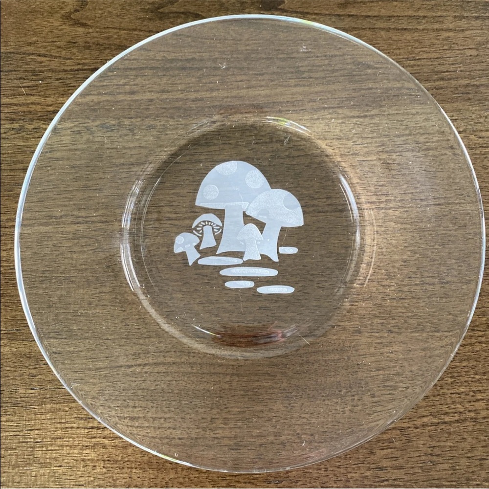 8 Mushroom Plate Vintage MCM Bonwit Teller 1950's Clear Glass Salad Dish SET - Picture 9 of 11